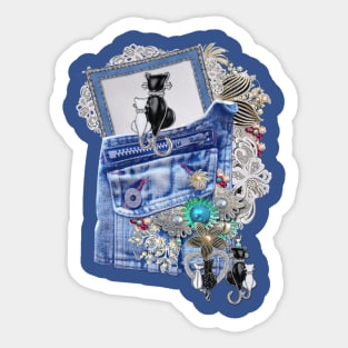 Blue Denim, lace - Costume Jewelry and kittens Sticker